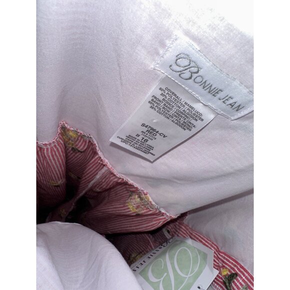 NWT BONNIE JEAN ROMPER RED WHITE STRIPES EMBROIDERED FLOWER SIDE BUTTONS SIZE 16 - Picture 6 of 7